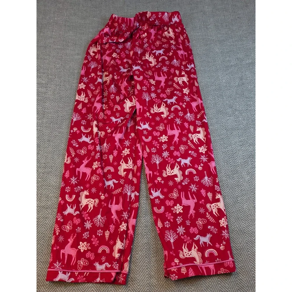 Holiday Time Girls Red Unicorn Deer Pajama Pants Size L 10-12 Wide Leg Sleepwear